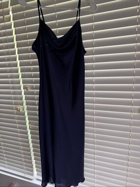 Bebe Satin Cowl Neck Slip Dress - Navy